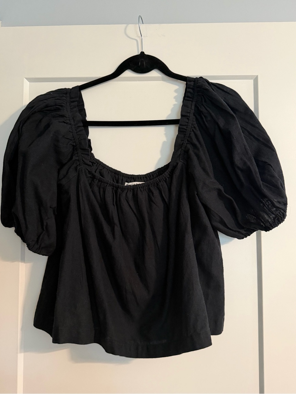 Black Puff Sleeve Peasant Top - Women's Shirt